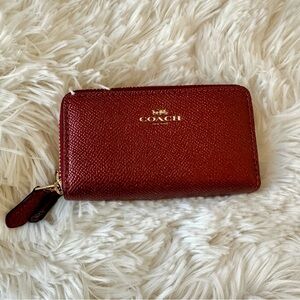 Coach  Metallic Red Double Zip Leather Wallet -Like New